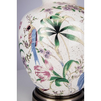 Ceramiczna lampa stołowa w kwiaty i ptaki Eden szczegół 02